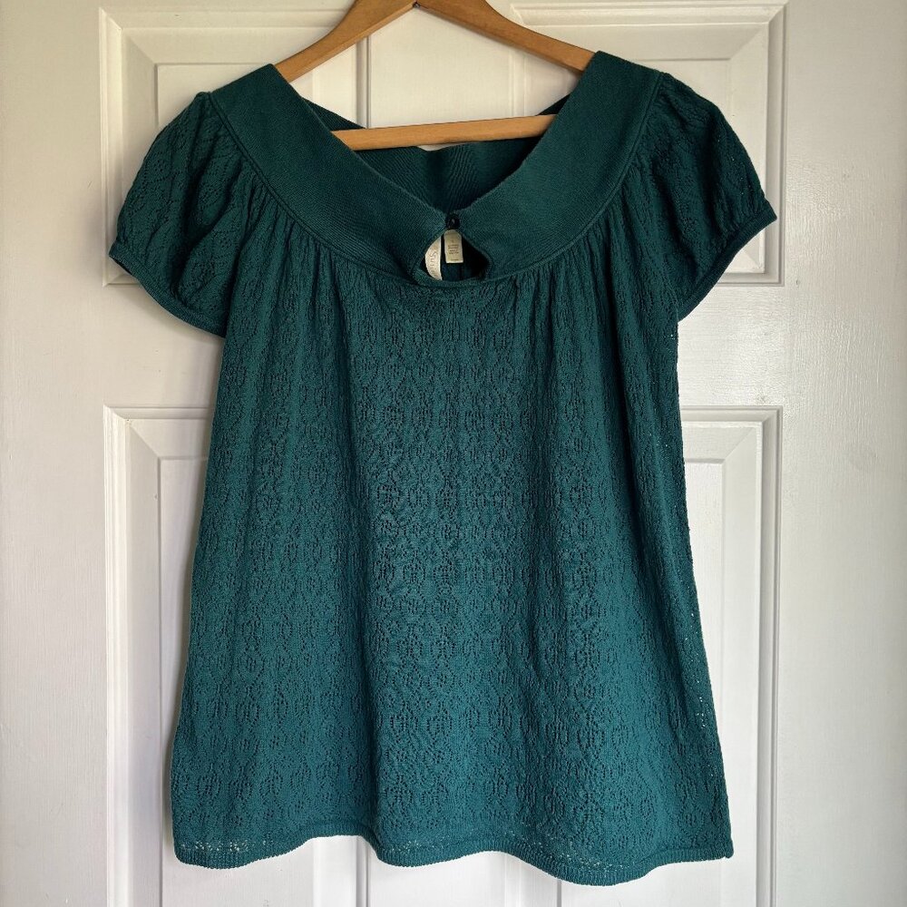 Susina Wide Neck Blouse 90% Cotton Dark Turquoise W Size L